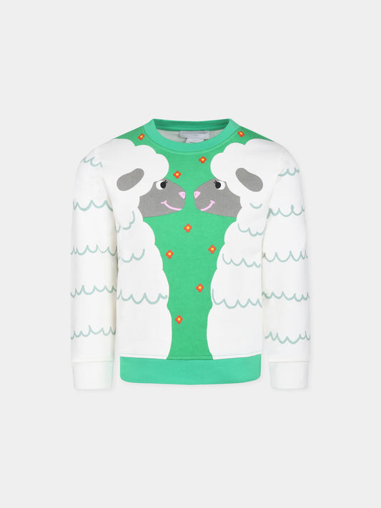 Felpa verde per bambina con stampa pecore,Stella Mccartney Kids,TV4A00 Z0453 739