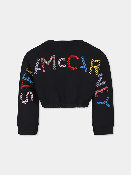 Felpa crop nera per bambina con logo,Stella Mccartney Kids,TV4D40 Z0453 930