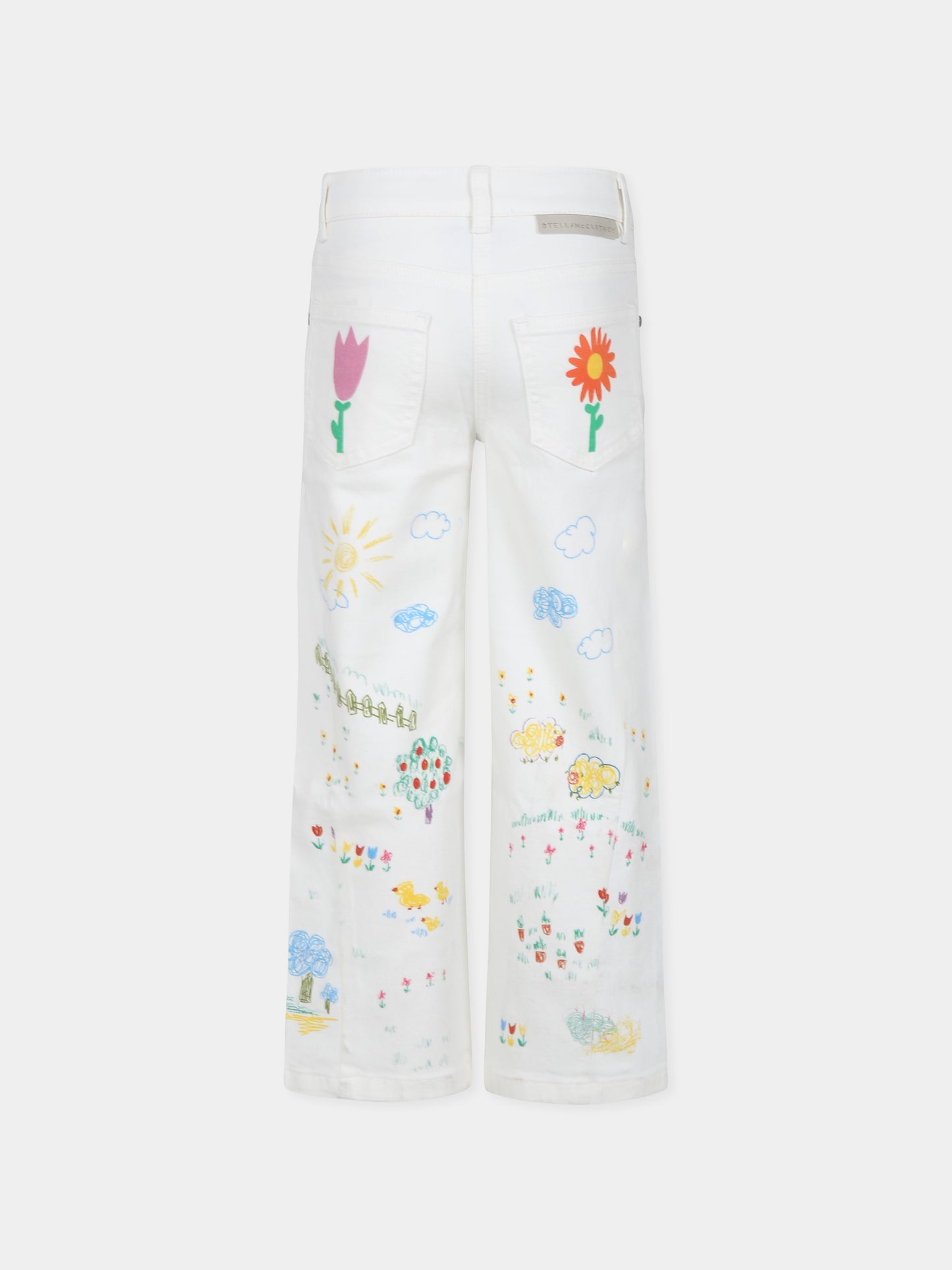 Jeans bianchi per bambina con fiori e alberi,Stella Mccartney Kids,TV6A10 Z2038 101MC