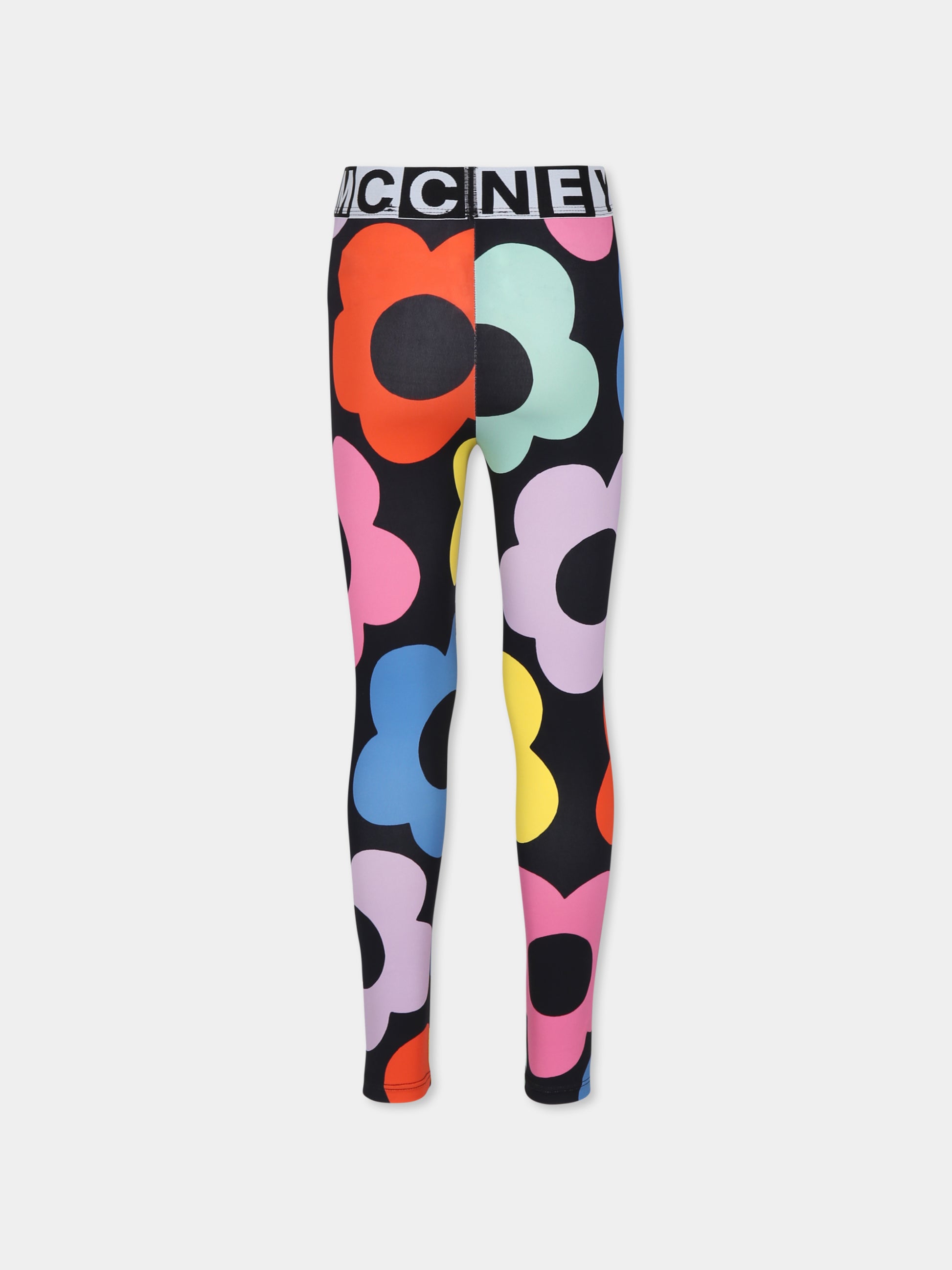 Leggings neri per bambina con stampa fiori,Stella Mccartney Kids,TV6C50 Z2028 930MC