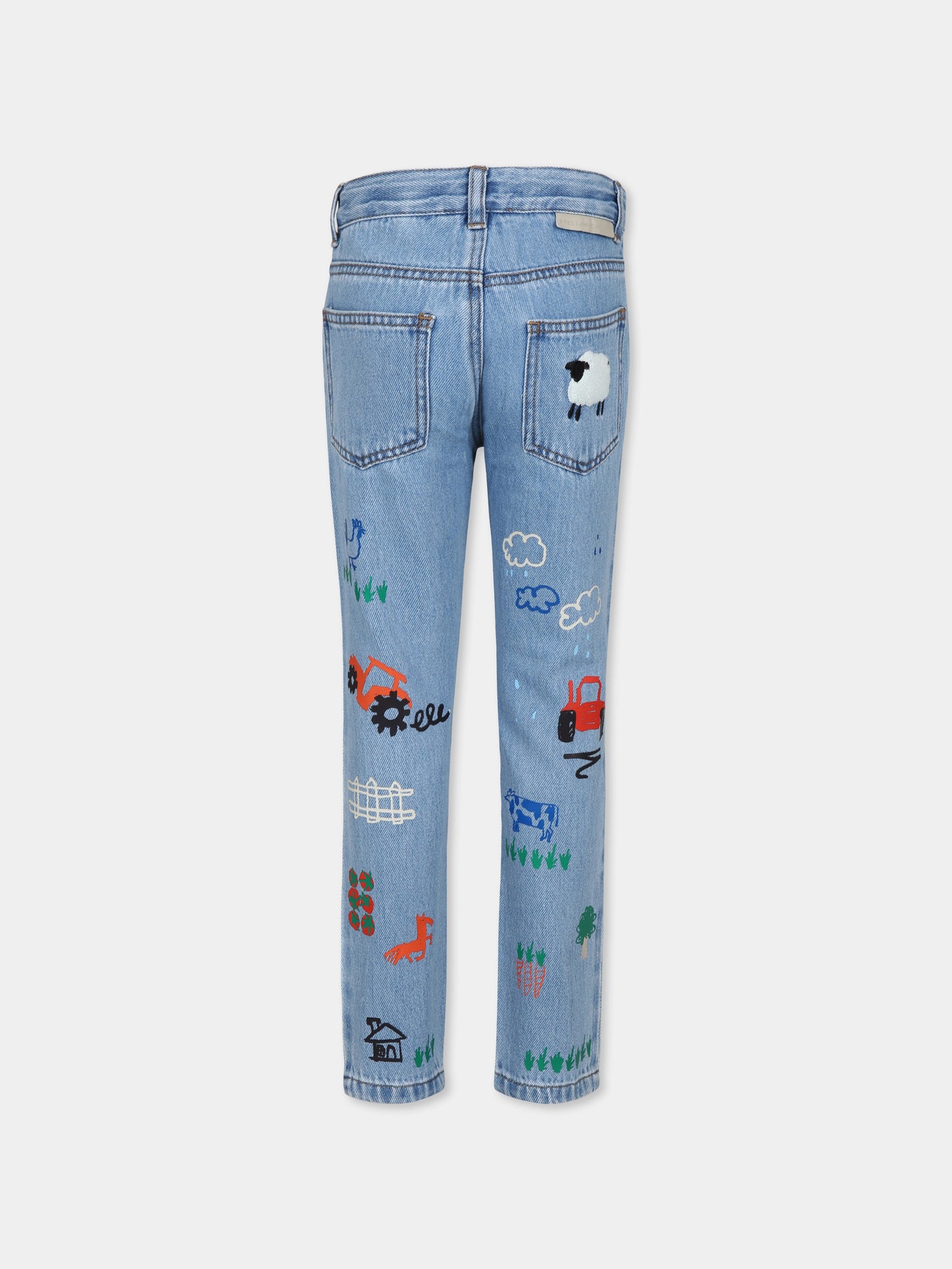 Jeans blu per bambino con trattori,Stella Mccartney Kids,TV6Q10 Z0746 601