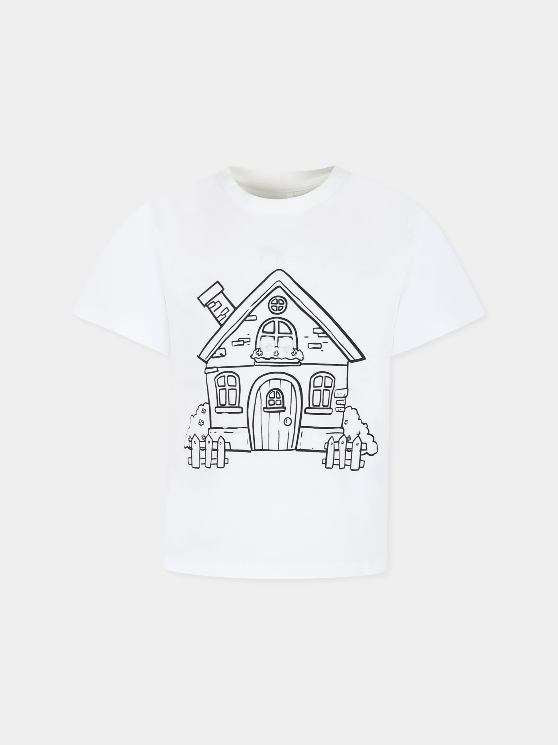 T-shirt bianca per bambini con stampa casa,Stella Mccartney Kids,TV8A51 Z0434 101