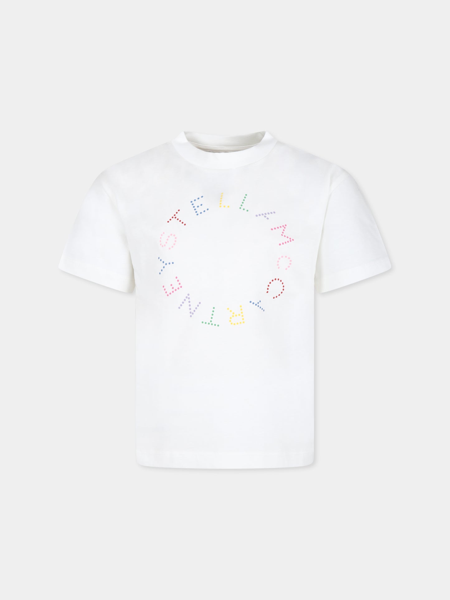 T-shirt bianca per bambina con logo circolare,Stella Mccartney Kids,TV8C71 Z0434 101