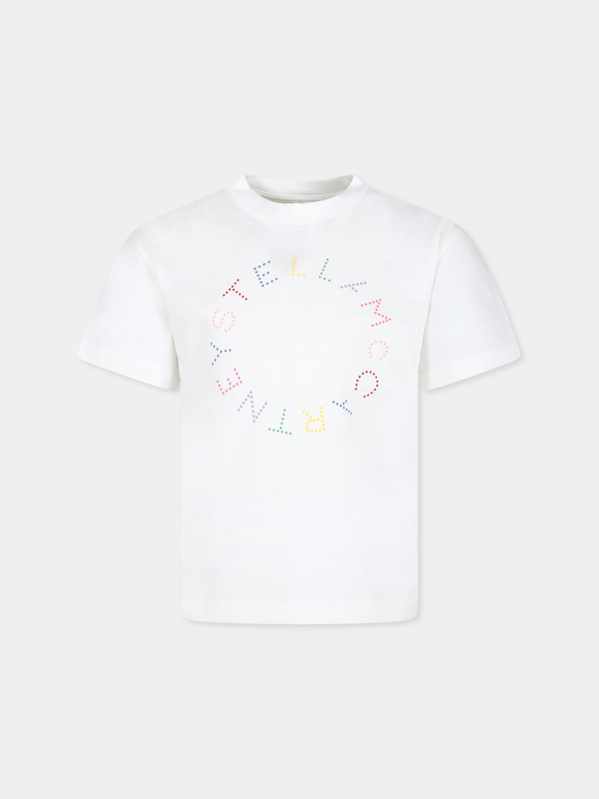 T-shirt bianca per bambina con logo circolare,Stella Mccartney Kids,TV8C71 Z0434 101