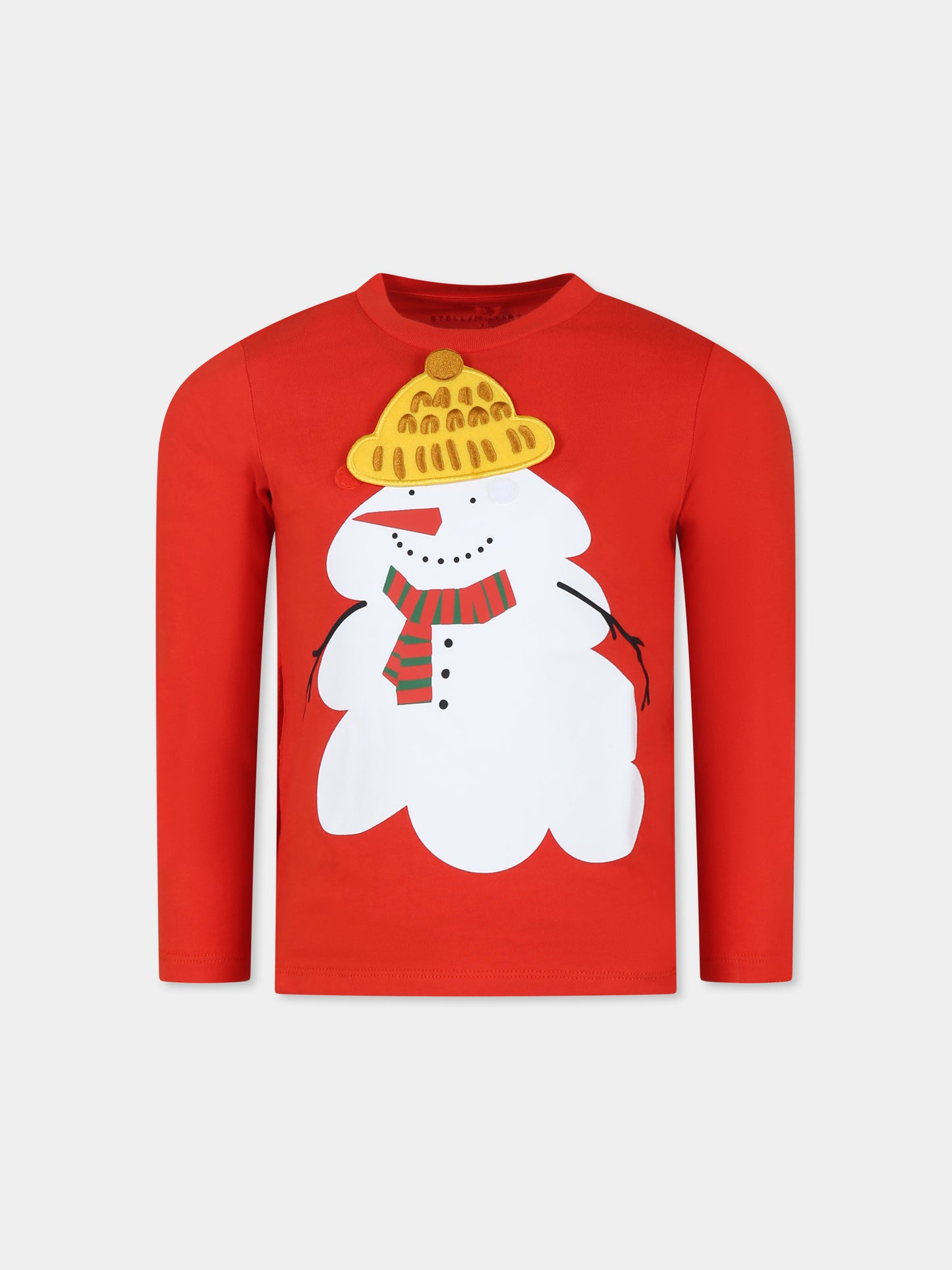 T-shirt rossa per bambini con stampa pupazzo di neve,Stella Mccartney Kids,TV8P01 Z0434 421