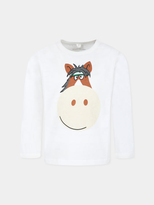 T-shirt bianca per bambino con stampa cavallo,Stella Mccartney Kids,TV8R90 Z0434 101