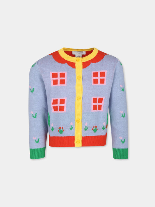 Cardigan celeste per bambina con finestre e fiori,Stella Mccartney Kids,TV9A20 Z1528 999