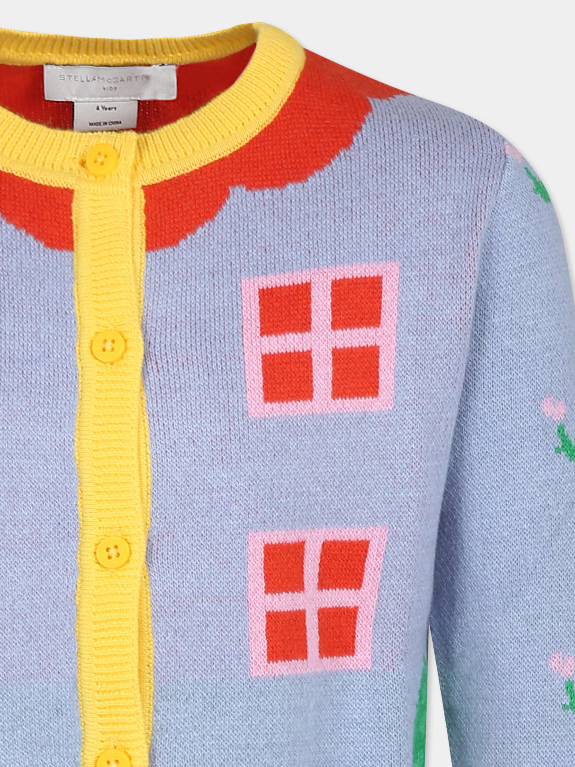 Cardigan celeste per bambina con finestre e fiori,Stella Mccartney Kids,TV9A20 Z1528 999