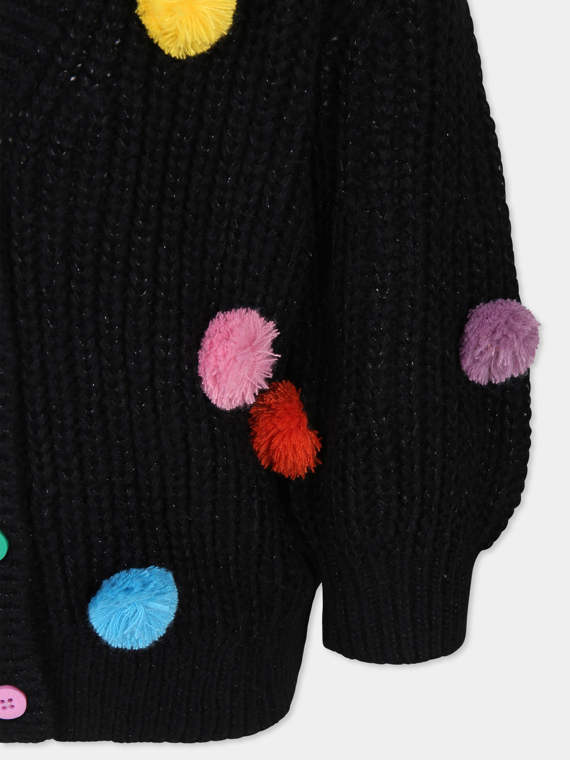 Cardigan nero per bambina con pom pon,Stella Mccartney Kids,TV9C40 Z1529 930