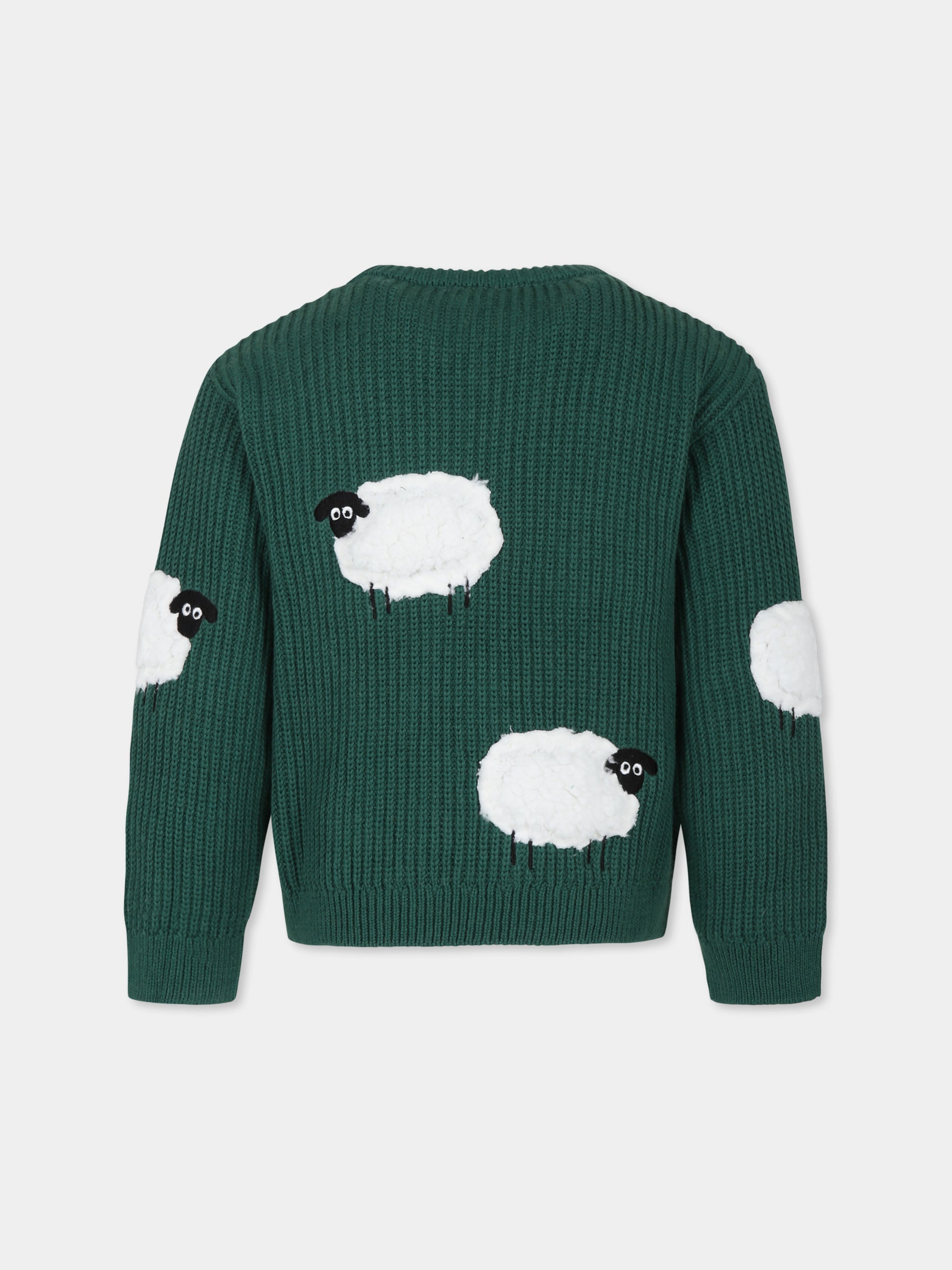 Maglione verde per bambini con pecore,Stella Mccartney Kids,TV9P30 Z2291 730