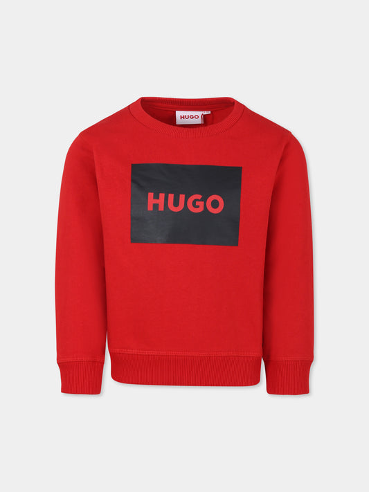 Felpa rossa per bambino con logo,Hugo,G00163 990