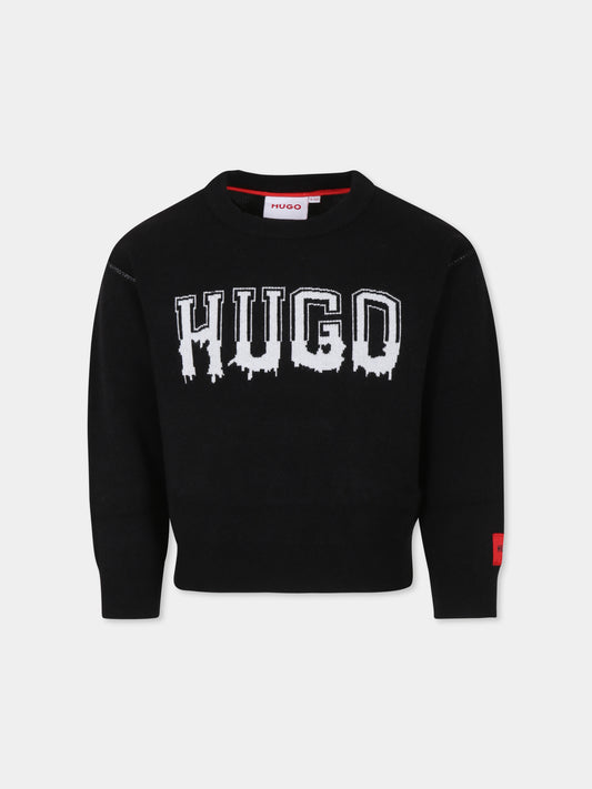 Maglione nero per bambino con logo,Hugo,G00168 09B