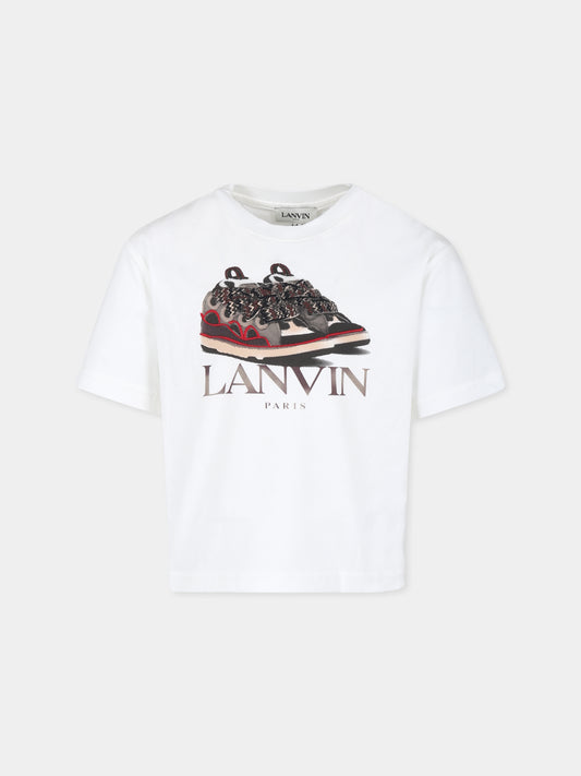 T-shirt bianca per bambini con stampa sneakers,Lanvin Petite,N30147 117