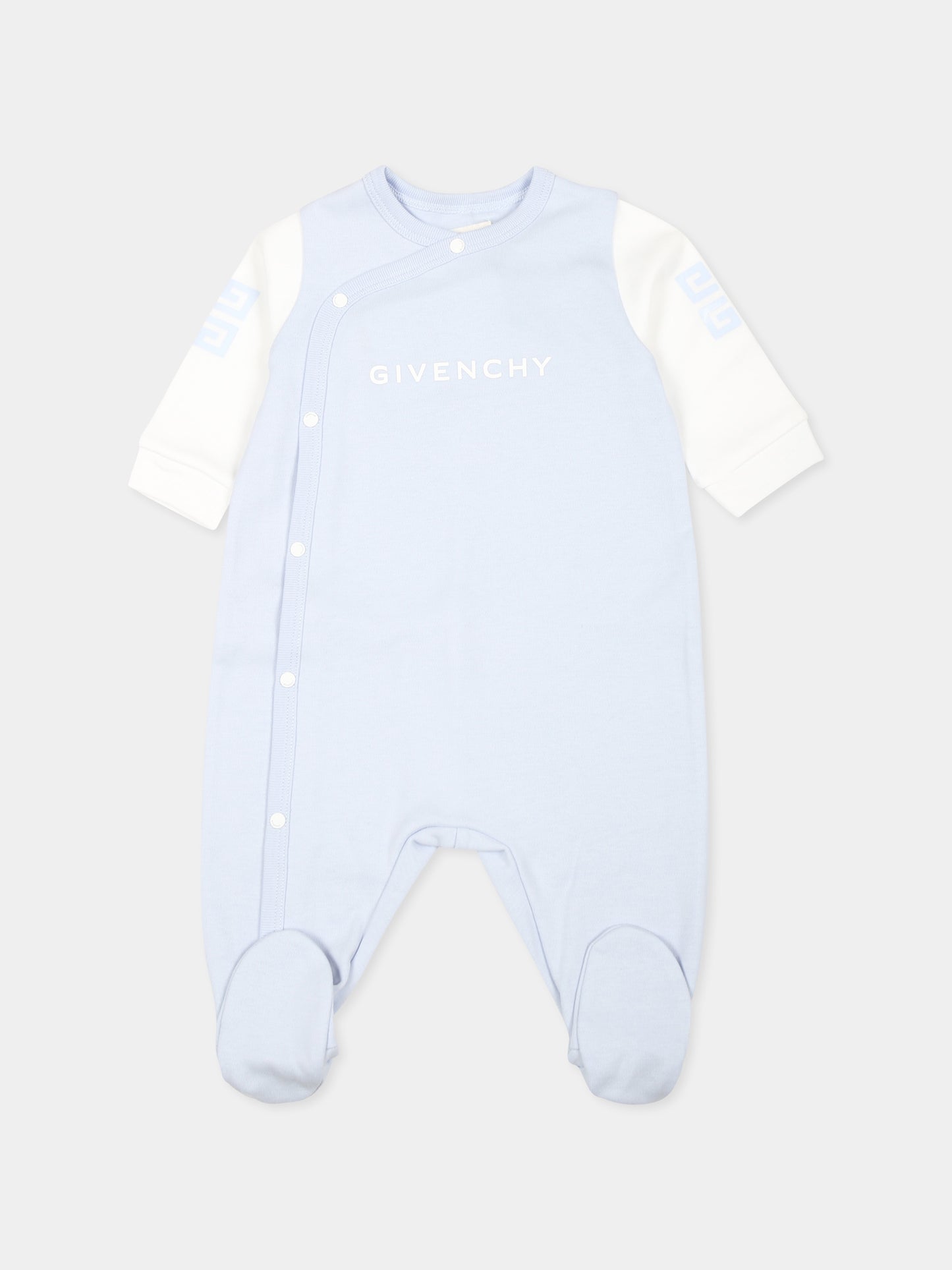 Set tutina celeste per neonato con logo e iconico motivo 4G,Givenchy Kids,H30514 771