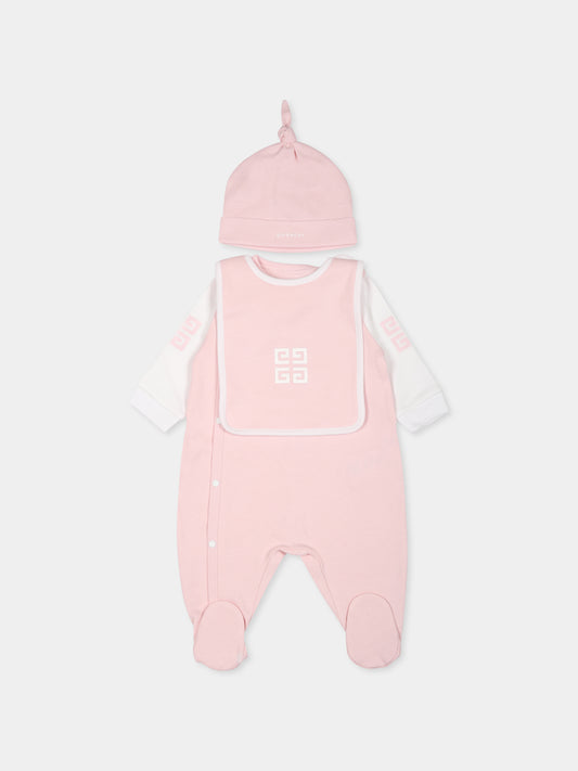 Set tutina rosa per neonata con logo e iconico motivo 4G,Givenchy Kids,H30514 44Z