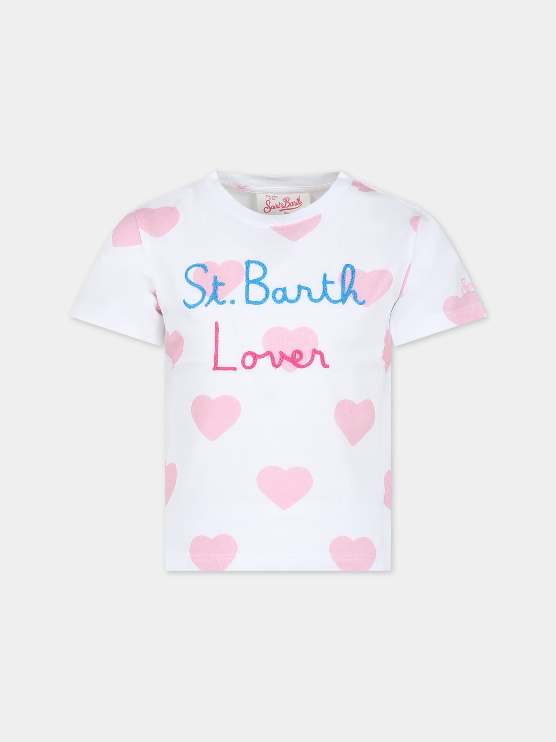 T-shirt bianca per neonata con cuori e logo,Mc2 Saint Barth,ELLY001 03050F