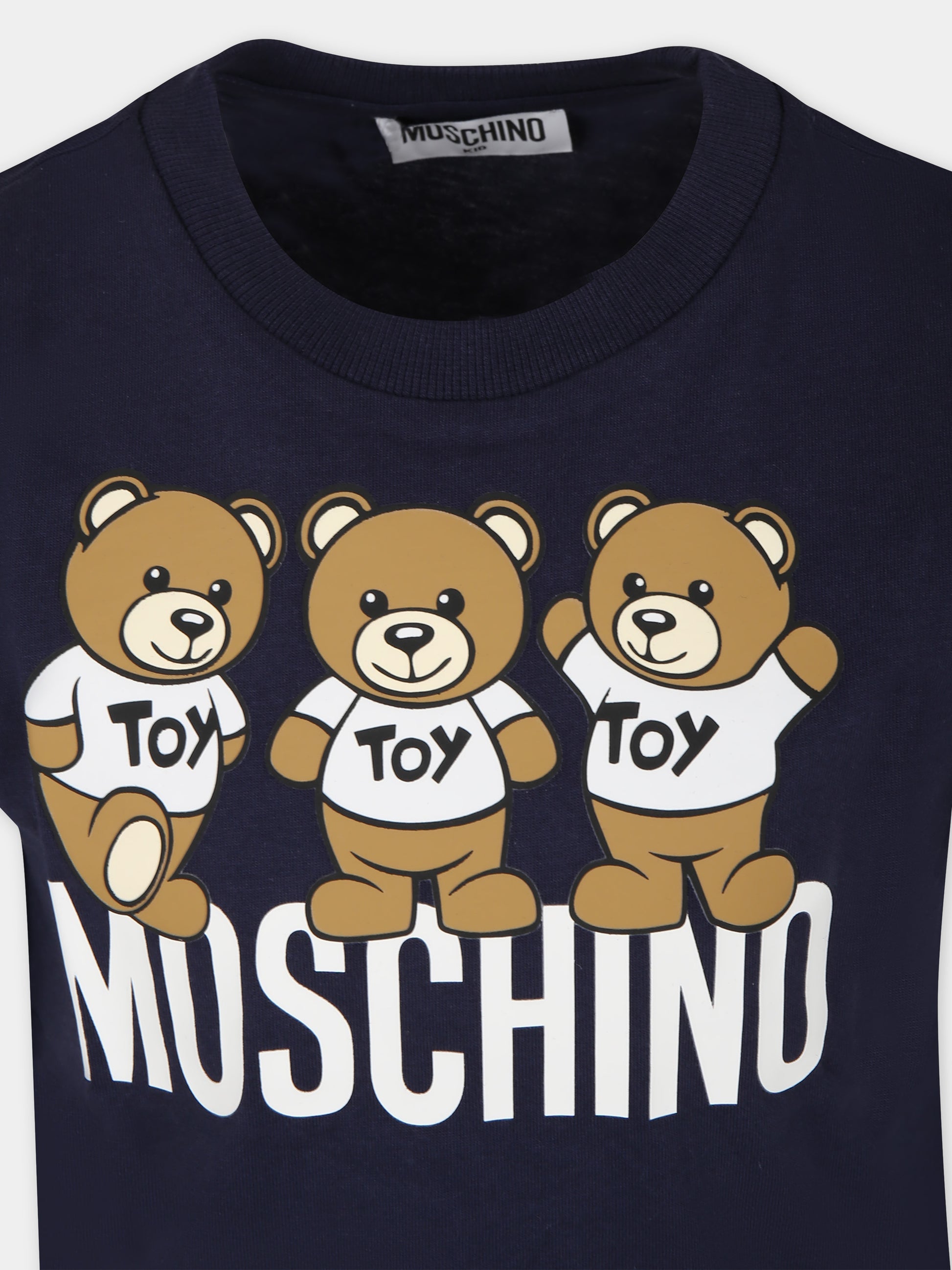 T-shirt blu per bambini con Teddy Bears e logo,Moschino Kids,HVM03U LAA34 40016