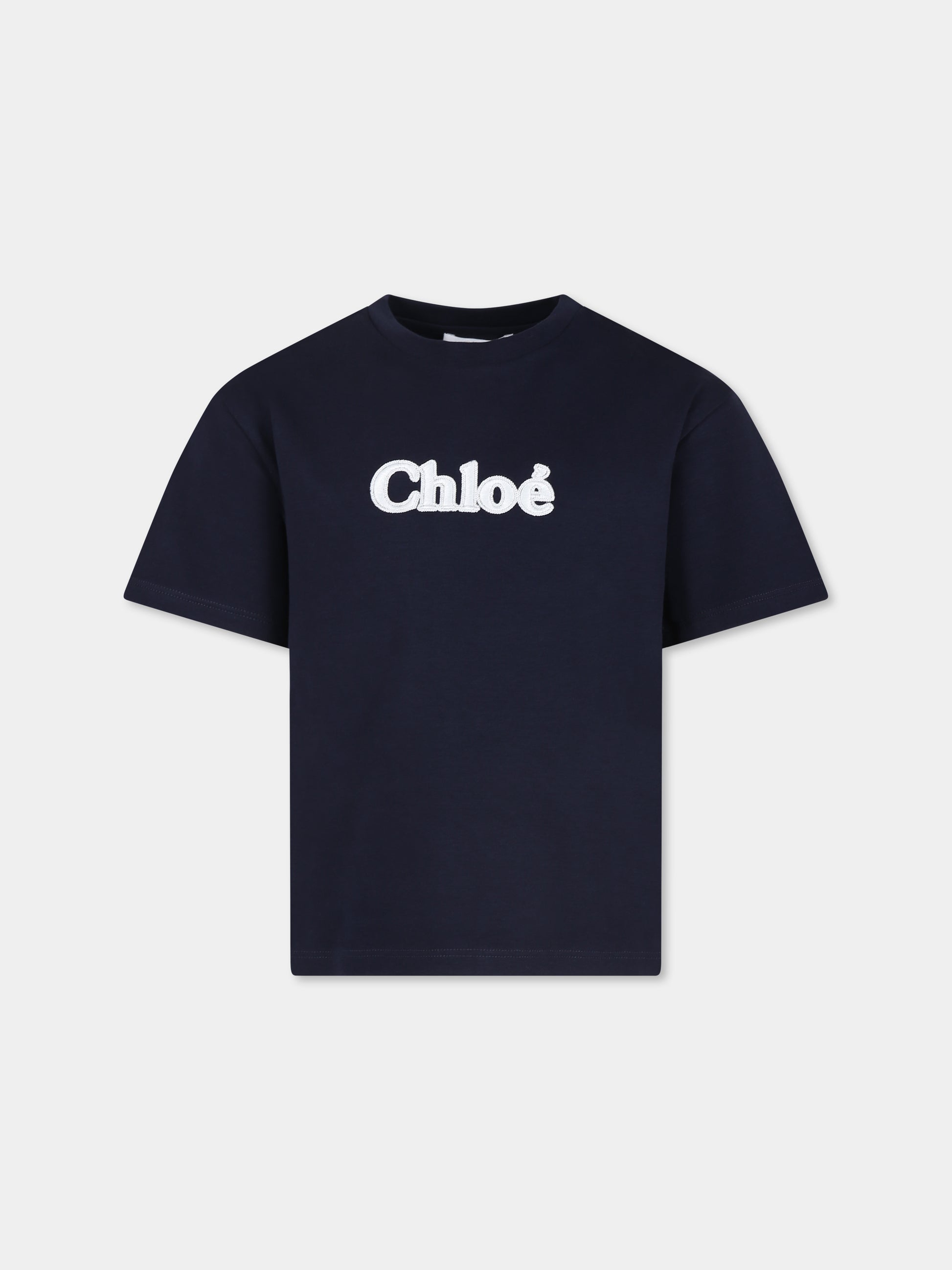 T-shirt blu per bambina con logo,Chloé Kids,C20366 859