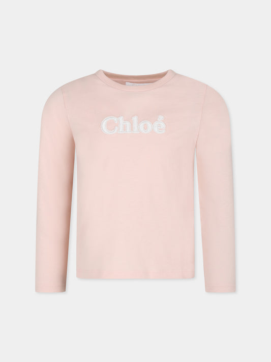 T-shirt rosa per bambina con logo,Chloé Kids,C20245 45K