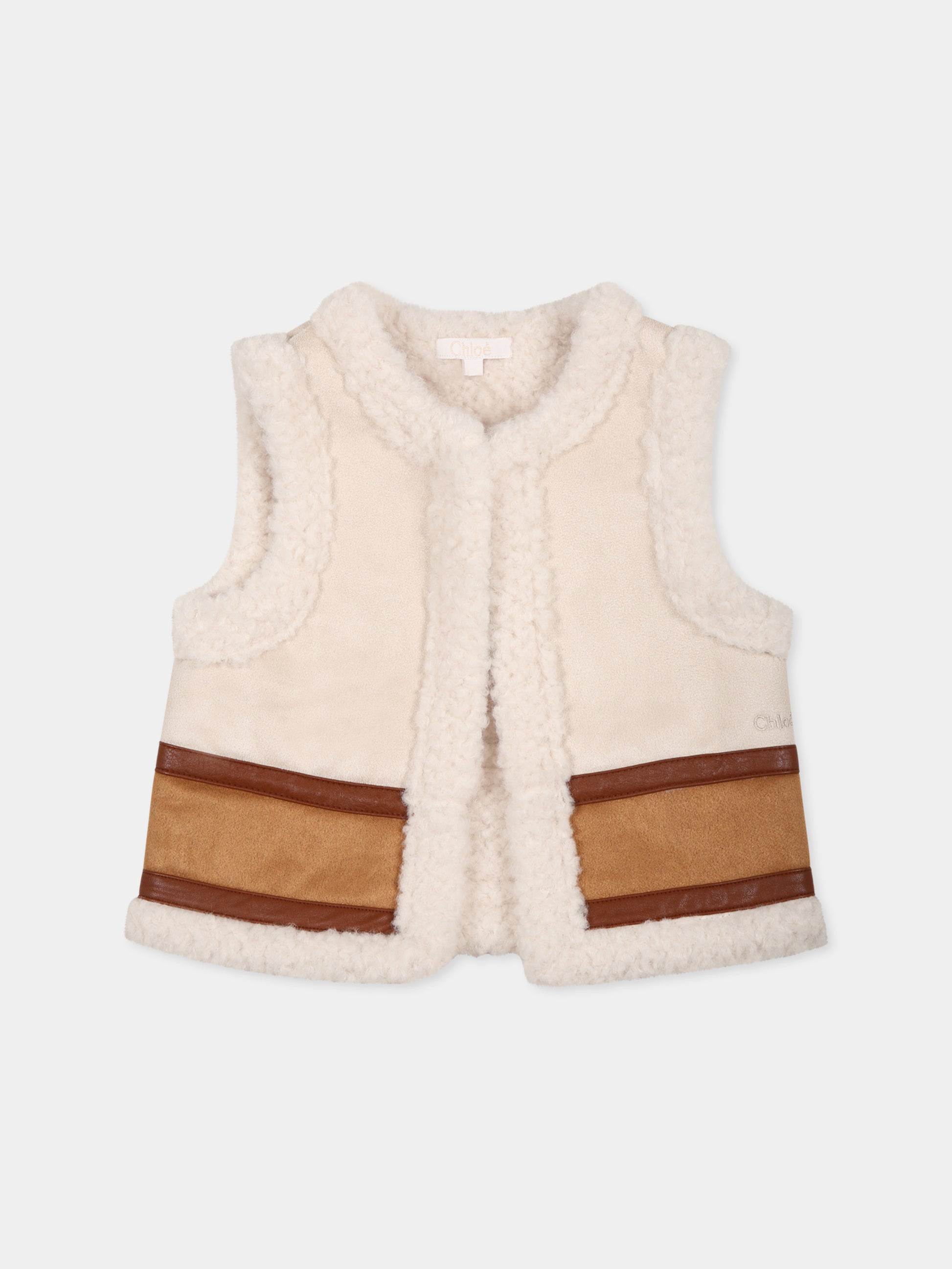 Gilet avorio per bambina con logo,Chloé Kids,C20361 324