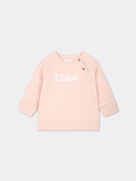 Felpa rosa per neonata con logo,Chloé Kids,C20243 45K