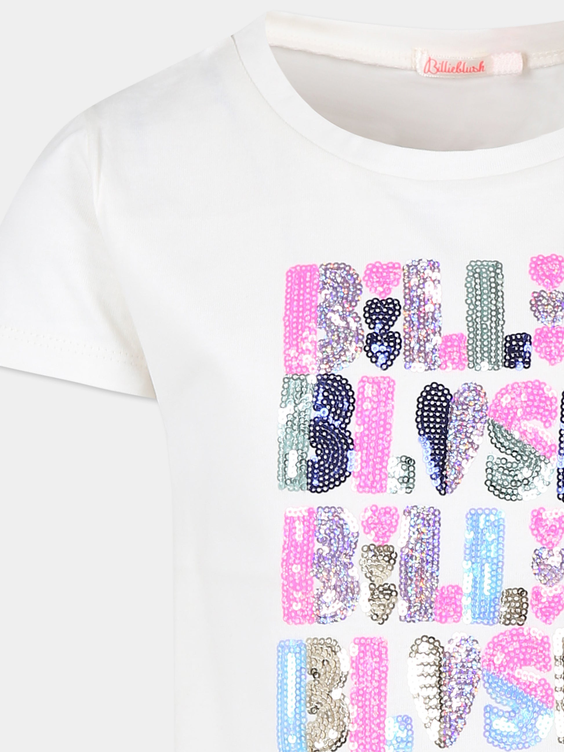 T-shirt avorio per bambina con logo e paillettes,Billieblush,U20493 121