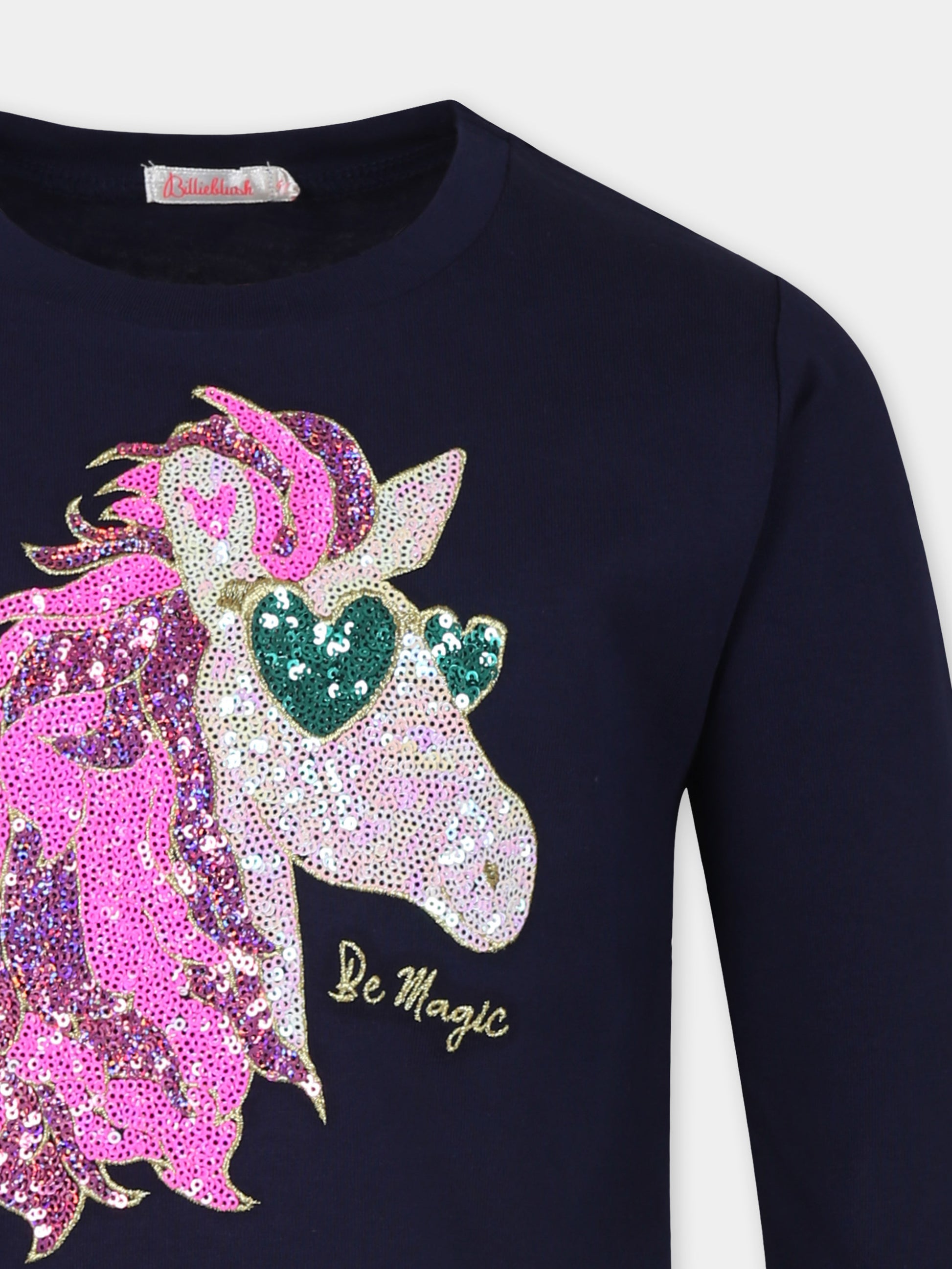 T-shirt blu per bambina con unicorno,Billieblush,U20475 85T