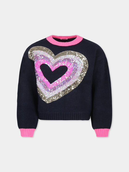 Maglione blu per bambina con cuori,Billieblush,U20460 85T