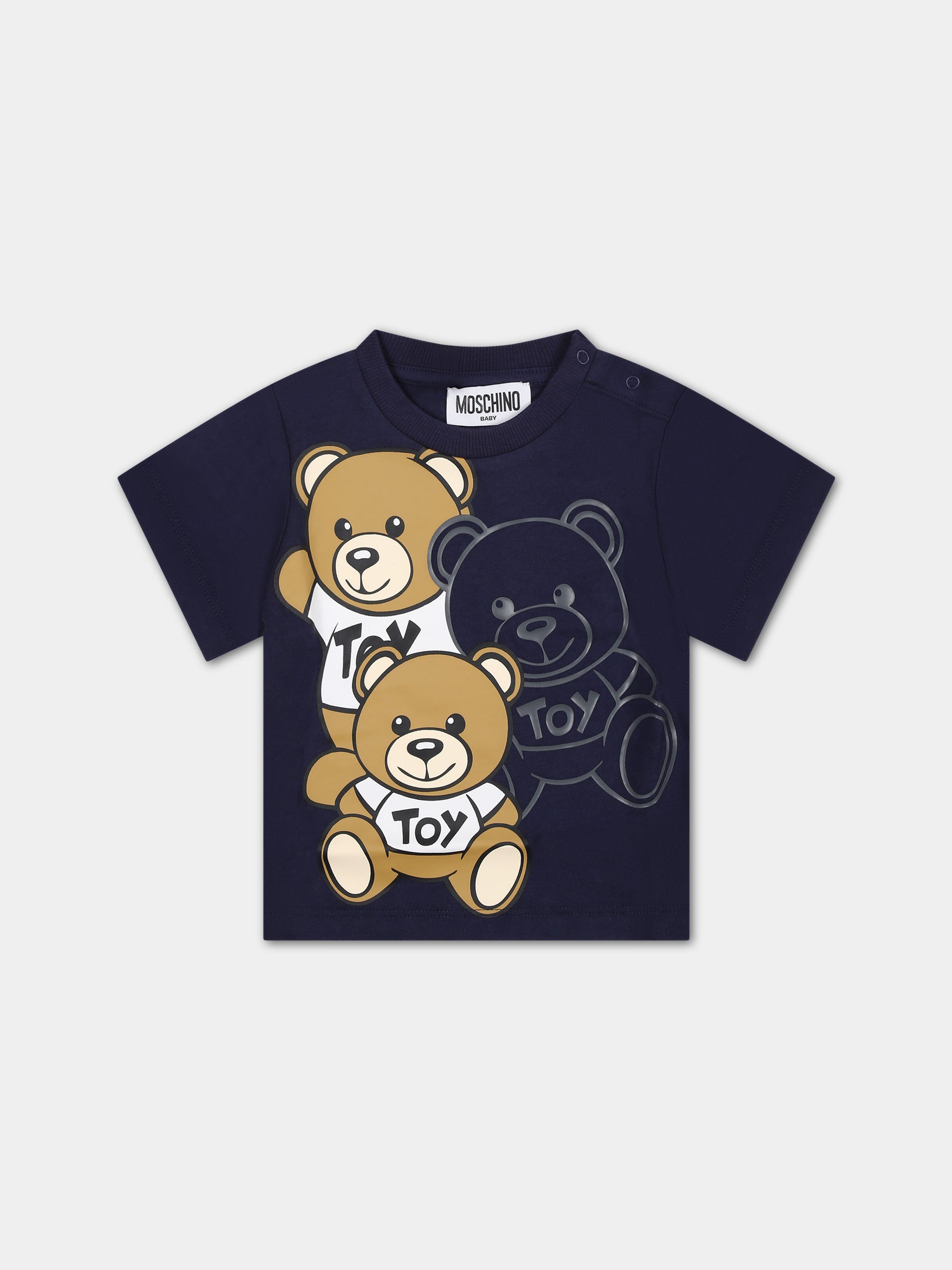 T-shirt blu per bambini con Teddy Bears,Moschino Kids,MPM032 LAA20 40016