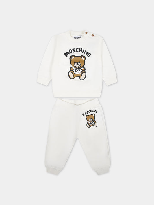 Completo bianco per neonati con Teddy Bear e logo,Moschino Kids,MRK02P LCA63 10063