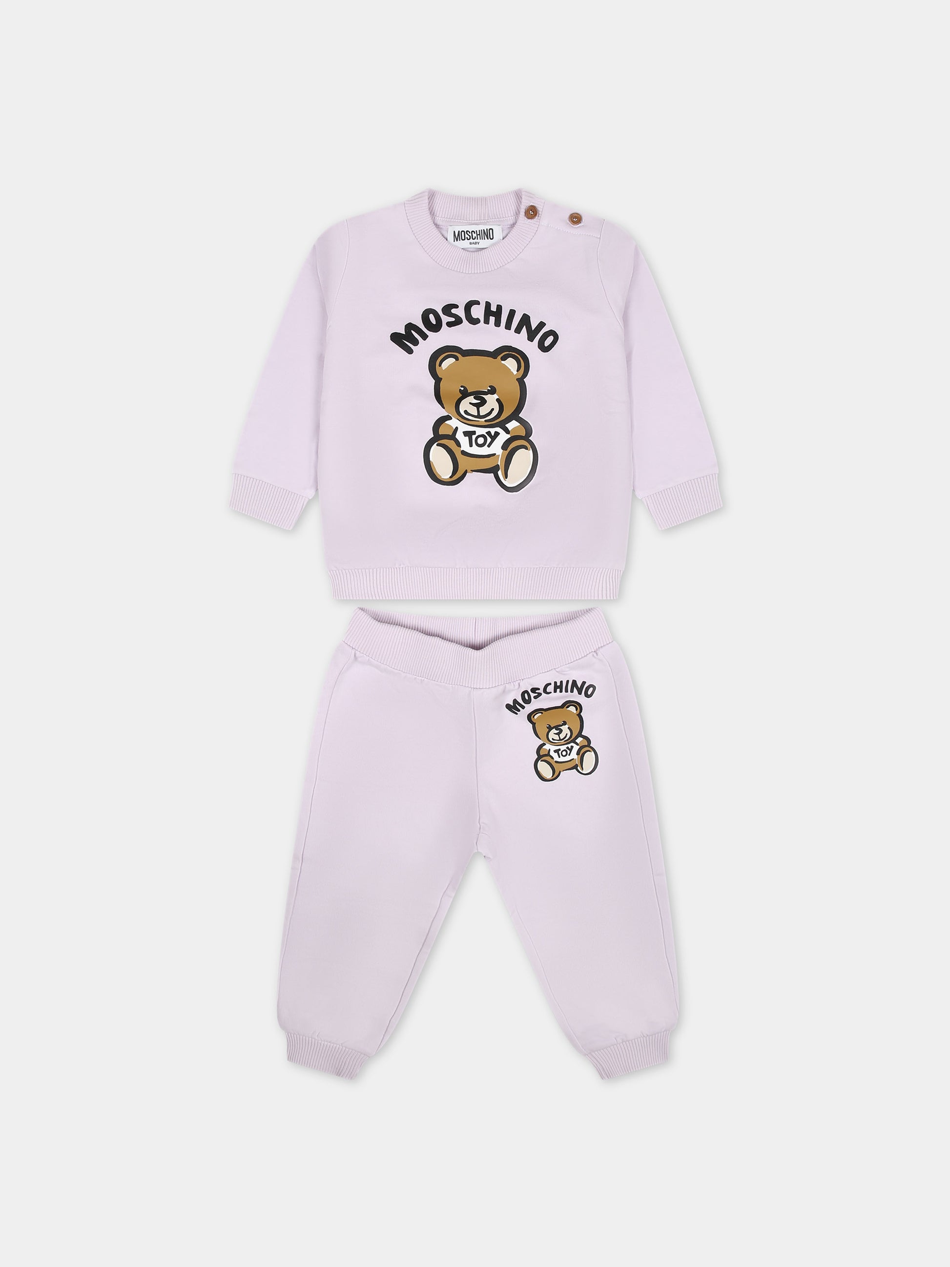 Completo rosa per neonati con Teddy Bear e logo,Moschino Kids,MRK02P LCA63 51115