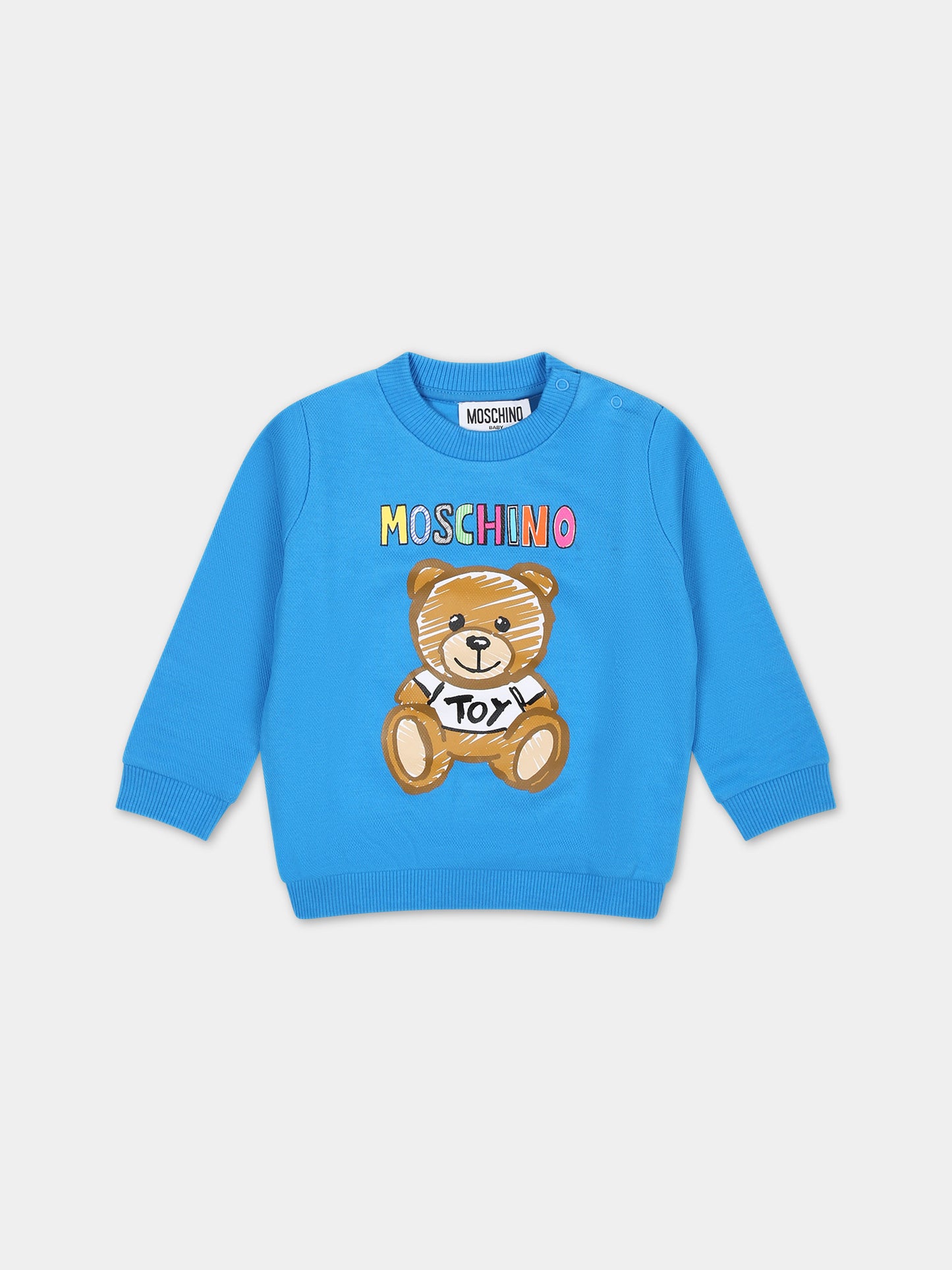 Felpa azzurra per neonati con Teddy Bear e logo multicolor,Moschino Kids,MTF04Q LCA64 41017