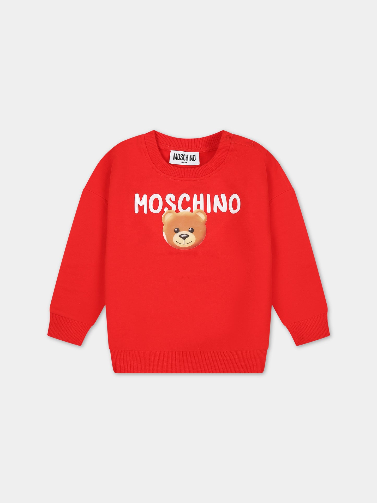 Felpa rossa per neonata con Teddy Bear e logo,Moschino Kids,MUF04X LDA17 50109