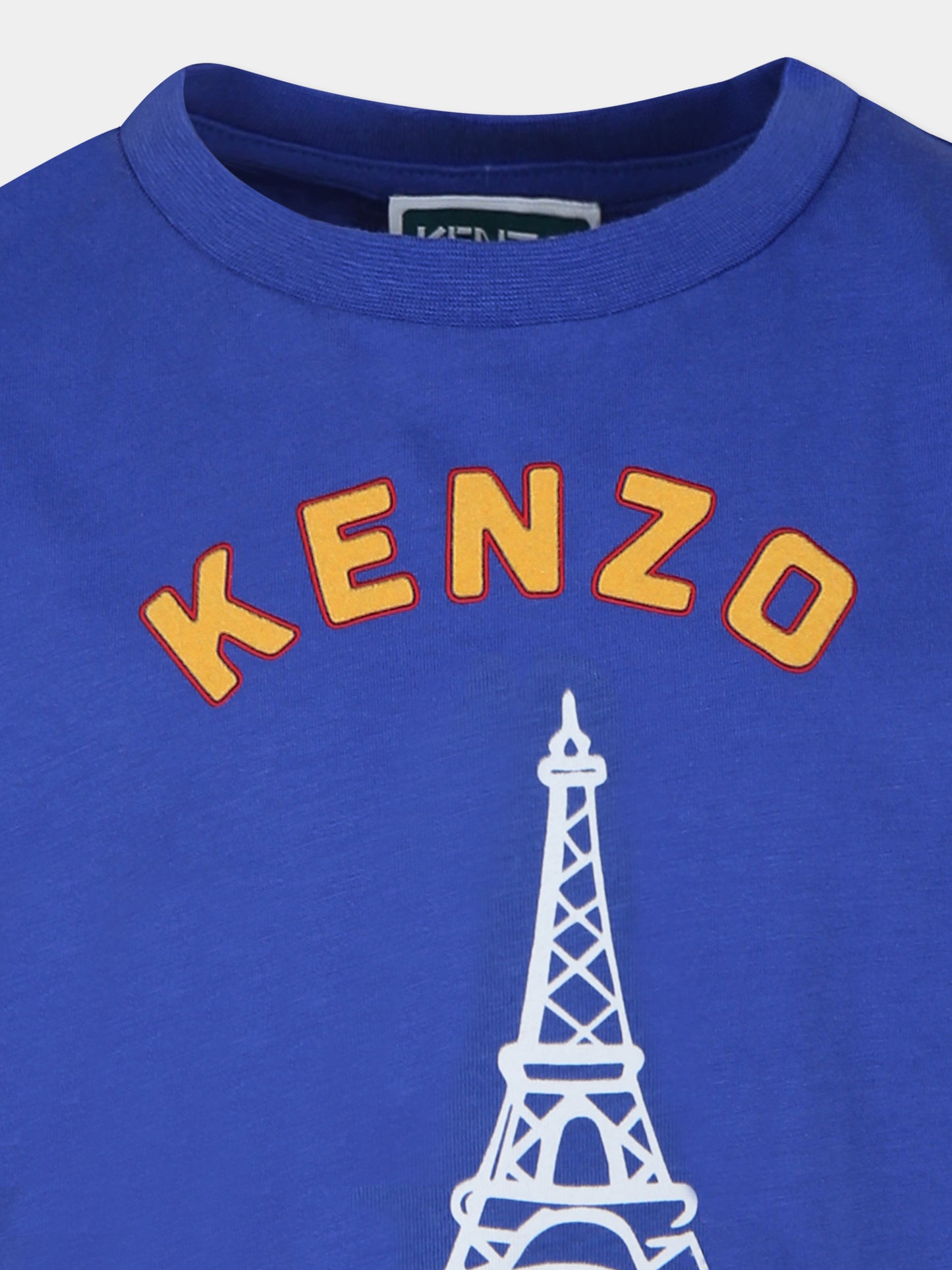 T-shirt blu per bambino con stampa Tour Eiffel,Kenzo Kids,K60749 813