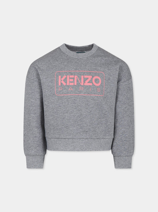 Felpa grigia per bambina con logo,Kenzo Kids,K60786 A29