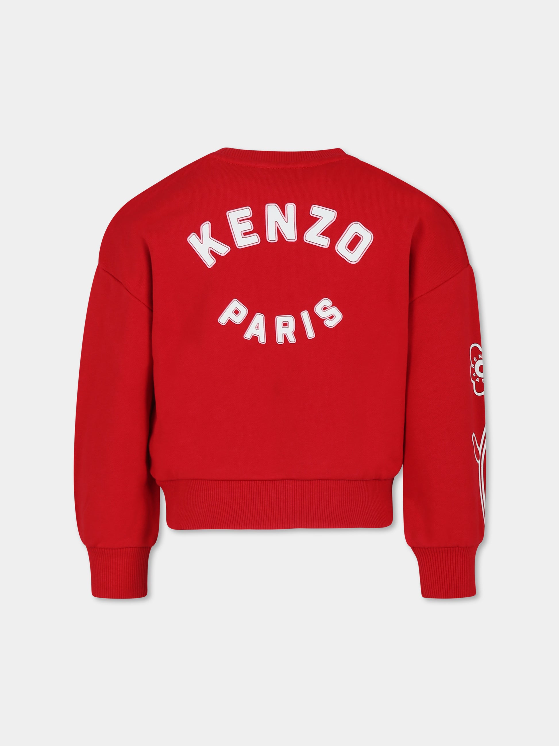 Felpa rossa per bambina con logo e fiore,Kenzo Kids,K60691 968