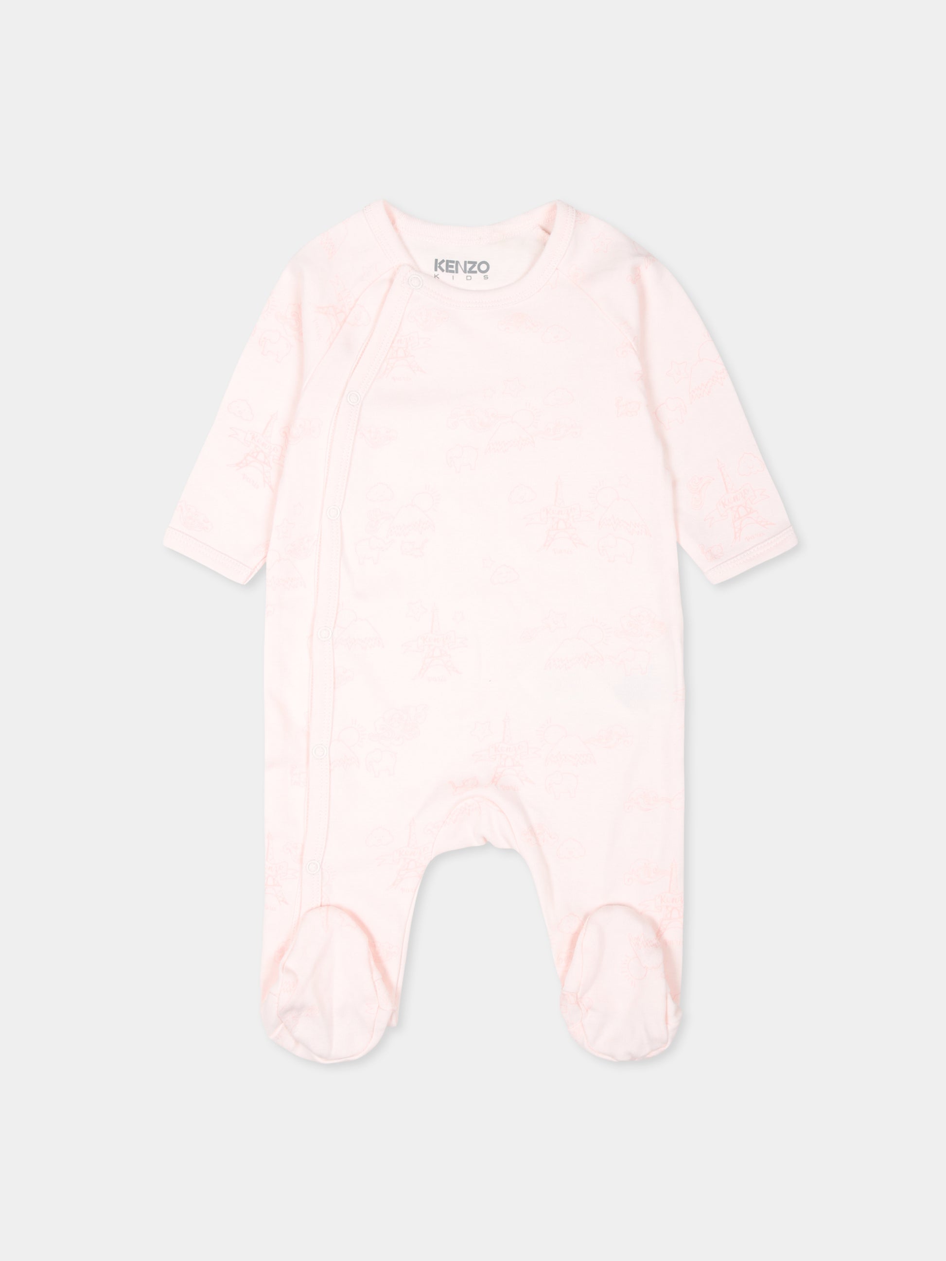 Set tutina rosa per neonata con Tour Eiffel e logo,Kenzo Kids,K60456 47R