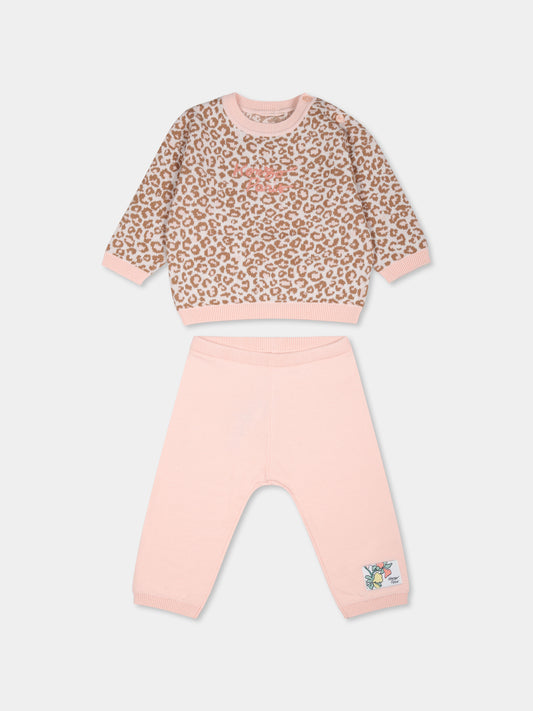 Completo nascita rosa per neonata con stampa floreale e logo,Kenzo Kids,K60426 46T