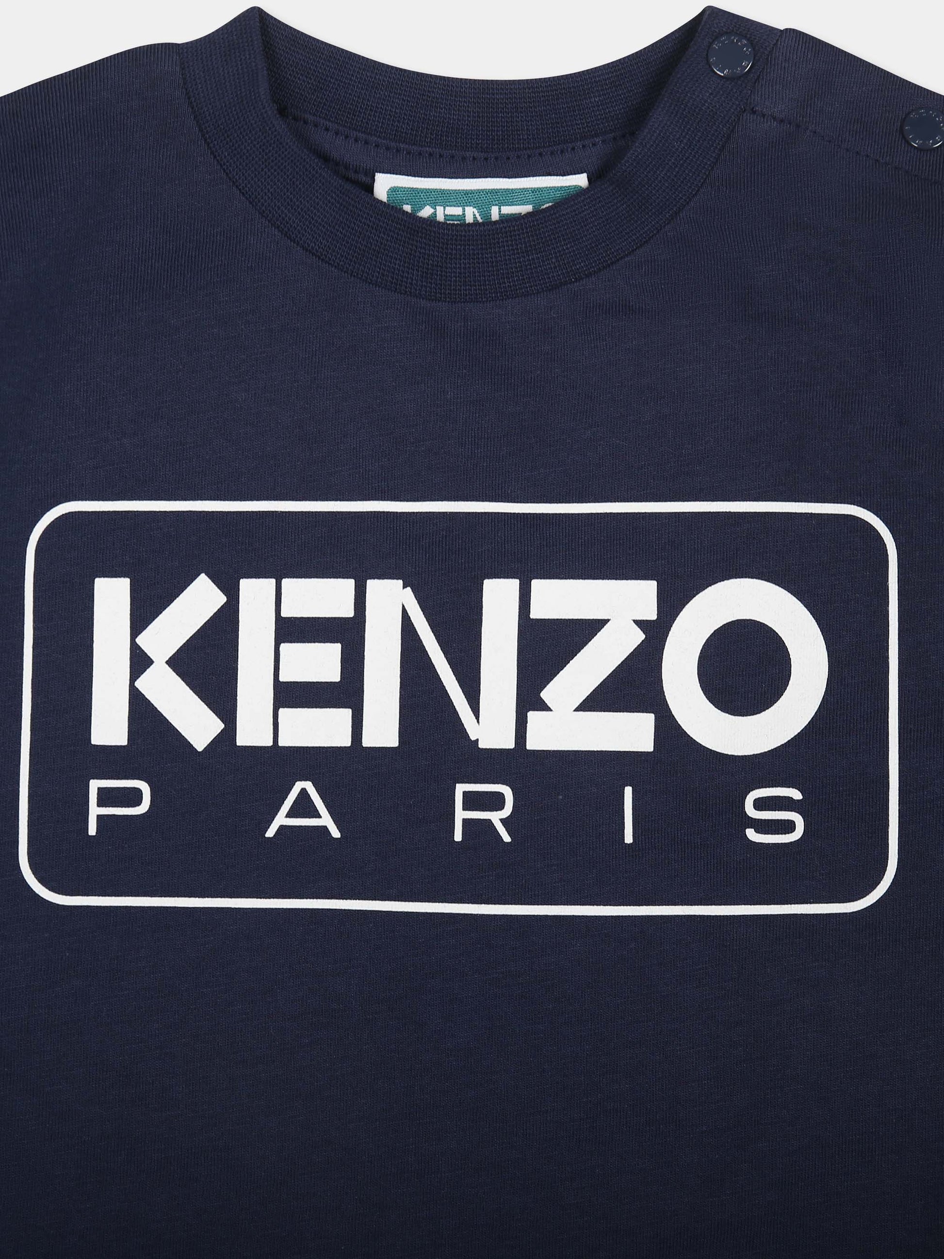 T-shirt blu per neonati con logo,Kenzo Kids,K60518 84A