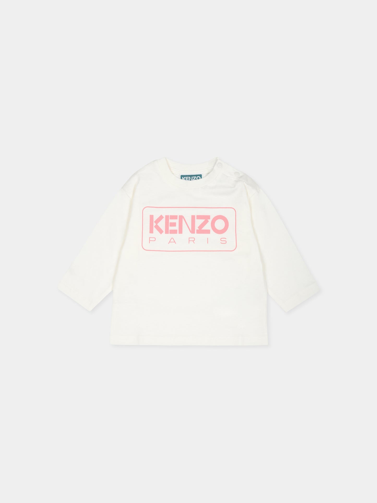 T-shirt bianca per neonata con logo,Kenzo Kids,K60489 12P