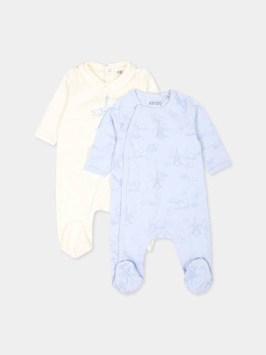 Set tutina celeste per neonato con Tour Eiffel e logo,Kenzo Kids,K60456 771