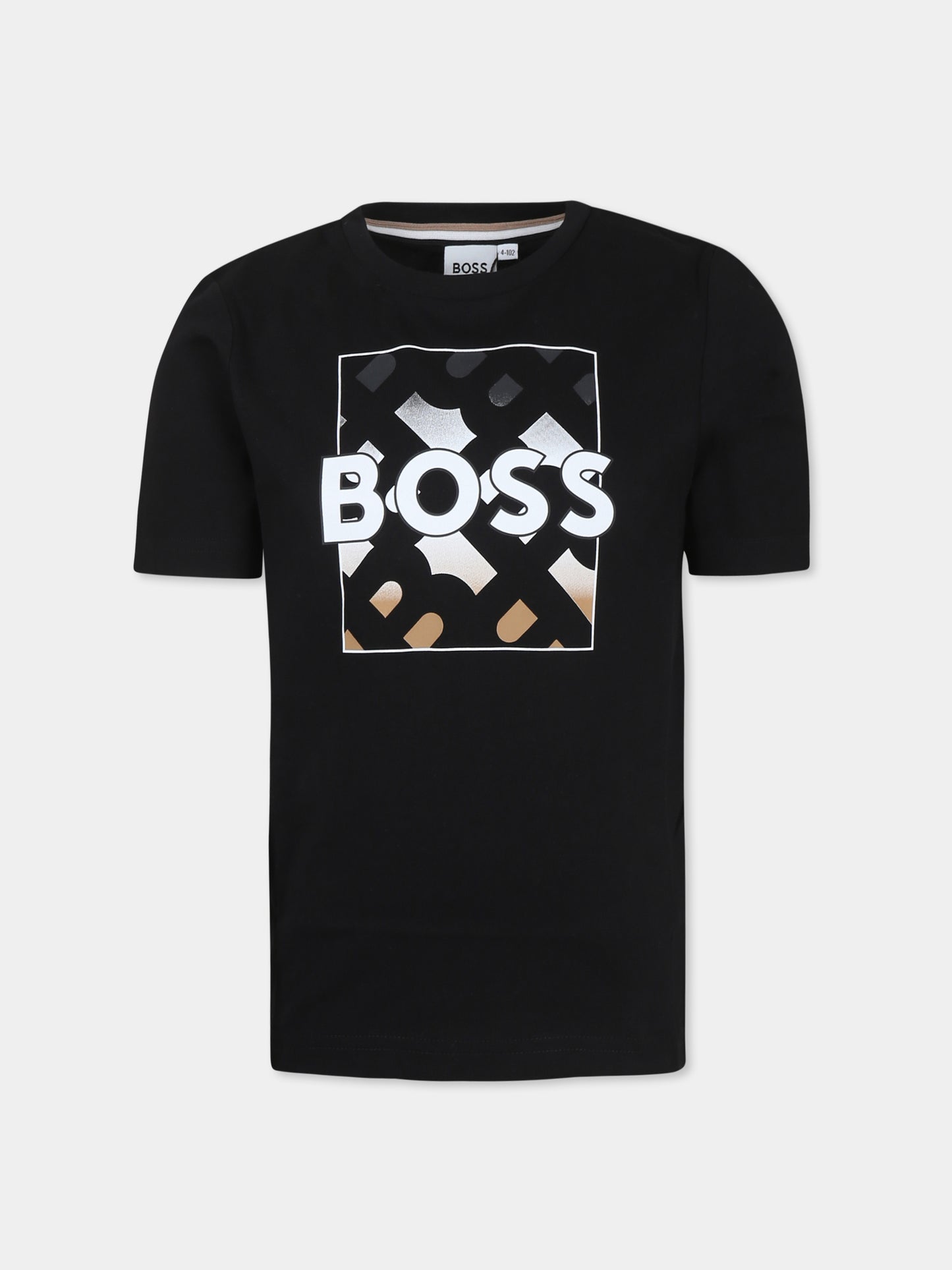 T-shirt nera per bambino con logo,Boss,J51219 09B