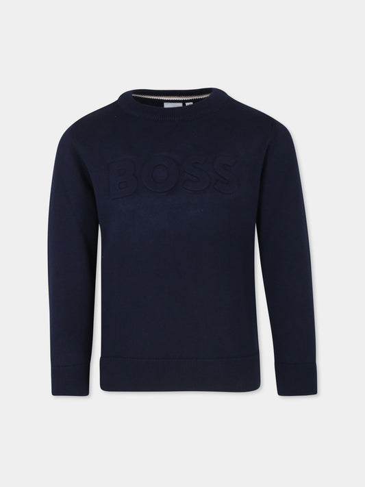 Maglione blu per bambino con logo,Boss,J51172 849