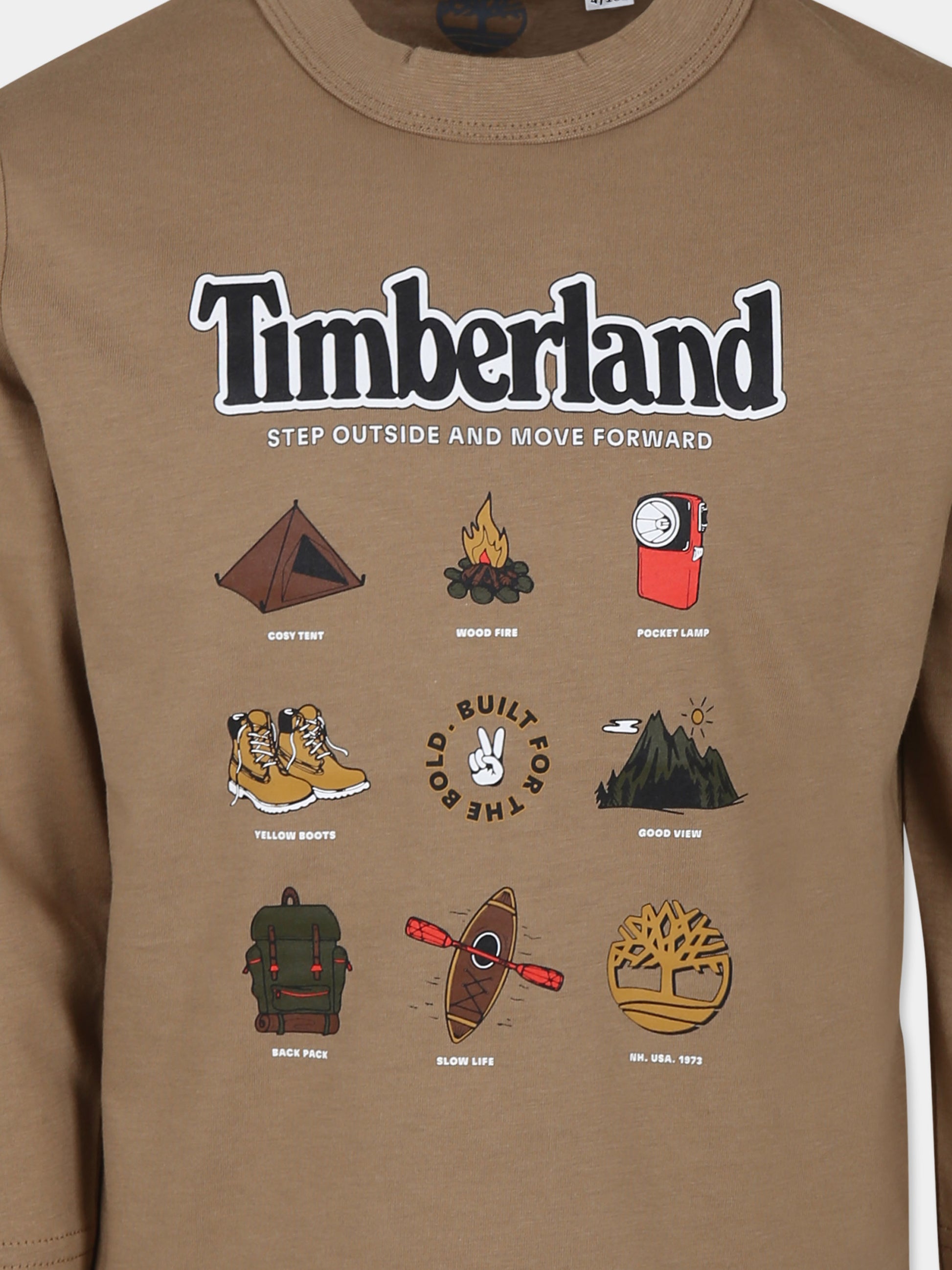 T-shirt beige per bambino con logo,Timberland,T60299 260