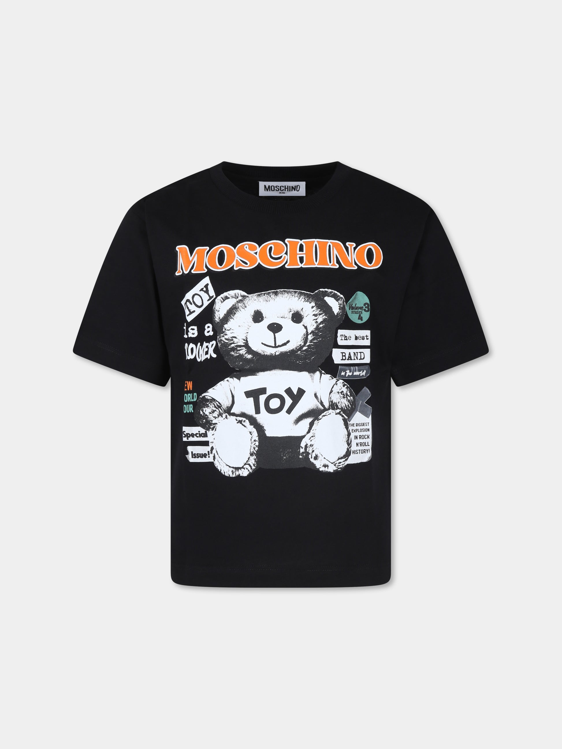 T-shirt nera per bambini con Teddy Bears e slogan,Moschino Kids,H8M03R LAA20 60100