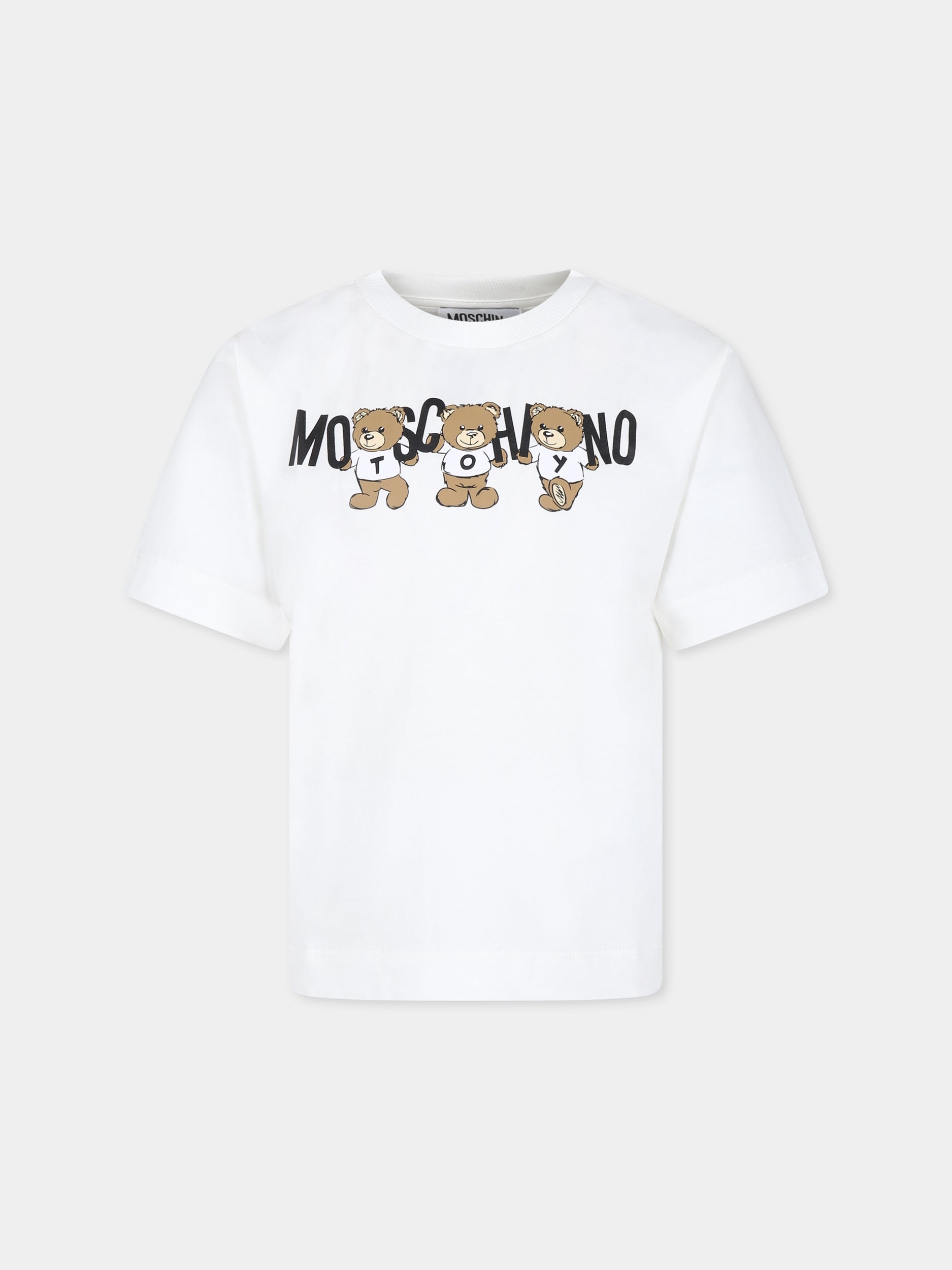 T-shirt avorio per bambini con tre Teddy Bears,Moschino Kids,H9M03R LAA10 10063