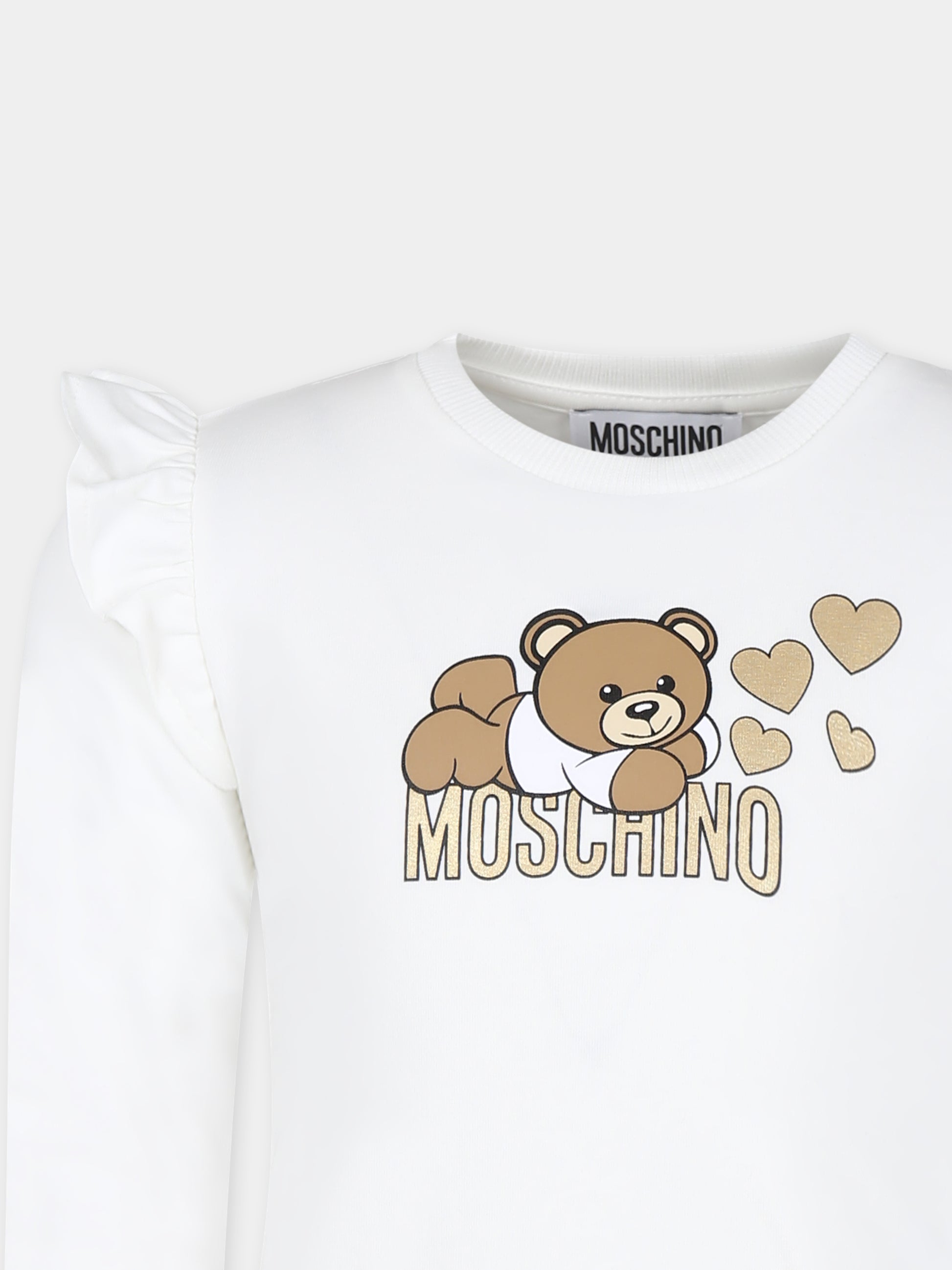 T-shirt avorio per bambina con Teddy Bear e cuori,Moschino Kids,HDO00T LBA11 10063