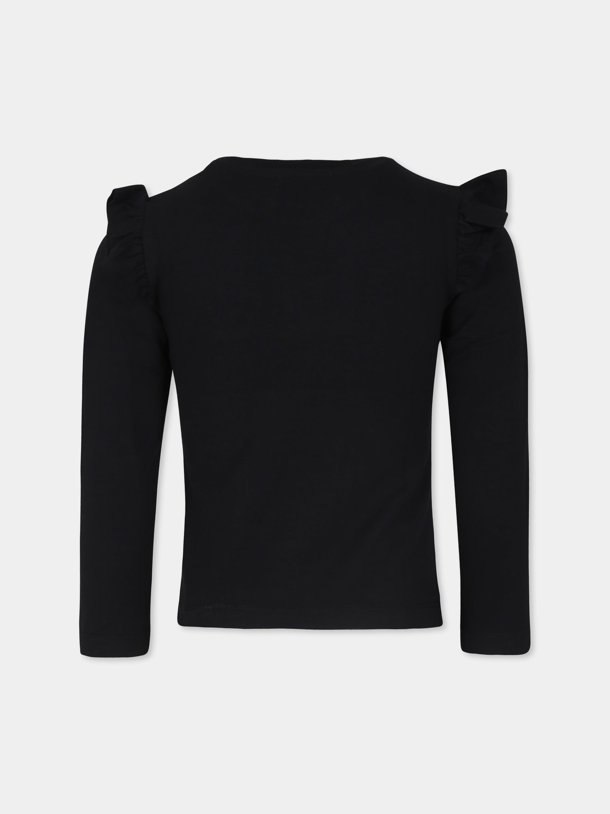 T-shirt nera per bambina con Teddy Bear e cuori,Moschino Kids,HDO00T LBA11 60100