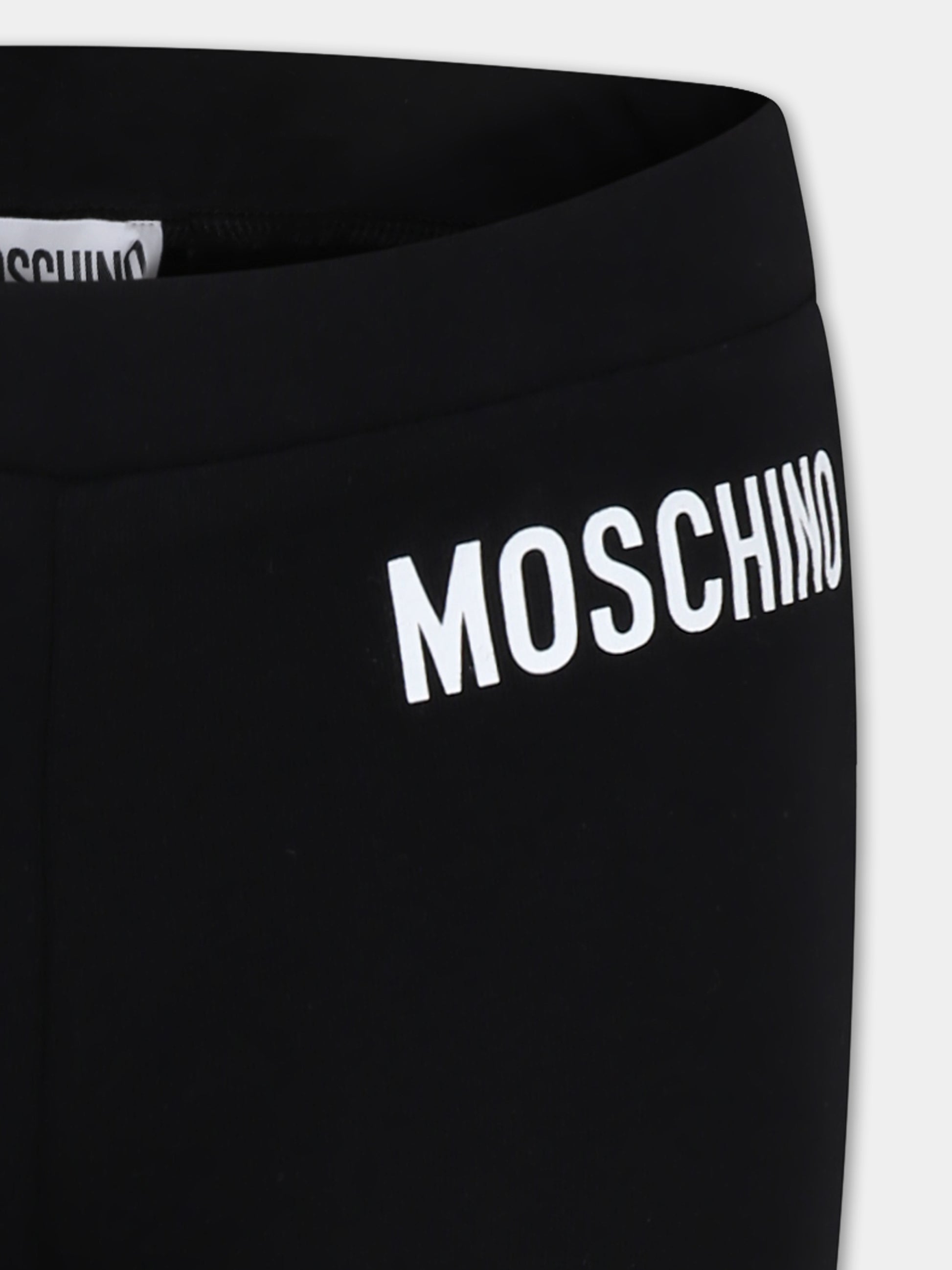 Leggings neri per bambina con logo,Moschino Kids,HDP068 LBA11 60100