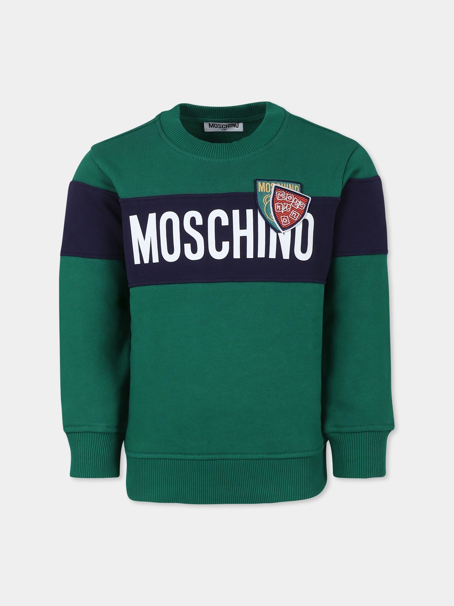 Felpa verde per bambino con logo,Moschino Kids,HUF08O LCA77 30139